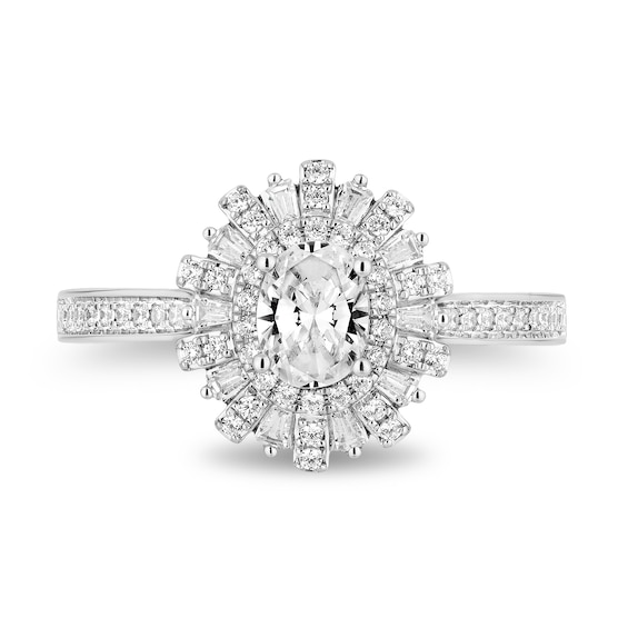 Enchanted Disney Wish 0.95 CT. T.W. Oval Diamond Frame Engagement Ring in 14K White Gold (I/I1)