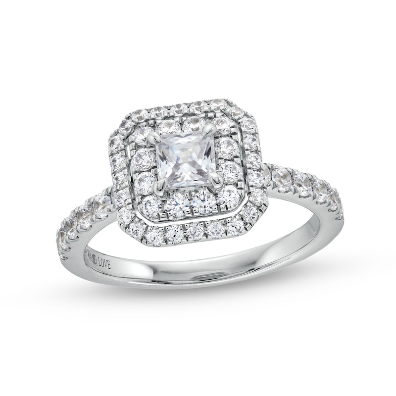 Vera Wang Love Collection 1.18 CT. T.W. Princess-Cut Diamond Cushion Frame Engagement Ring in 14K White Gold (I/SI2)|Peoples Jewellers
