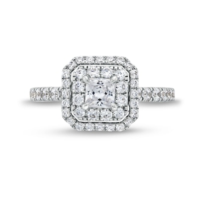 Vera Wang Love Collection 1.18 CT. T.W. Princess-Cut Diamond Cushion Frame Engagement Ring in 14K White Gold (I/SI2)