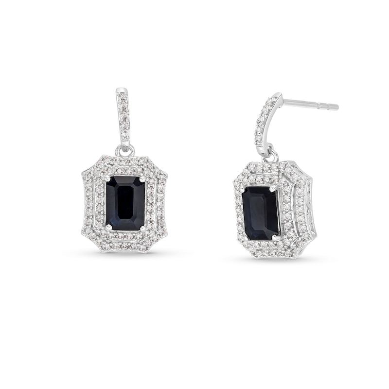 Black Sapphire and White Lab-Created Sapphire Drop Earrings in Sterling Silver
