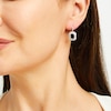Thumbnail Image 1 of Black Sapphire and White Lab-Created Sapphire Drop Earrings in Sterling Silver