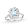 Thumbnail Image 0 of Emerald-Cut Aquamarine and White Lab-Created Sapphire Ring in Sterling Silver