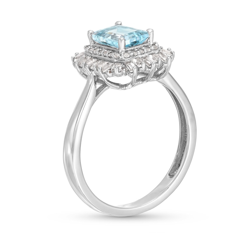 Emerald-Cut Aquamarine and White Lab-Created Sapphire Ring in Sterling Silver|Peoples Jewellers