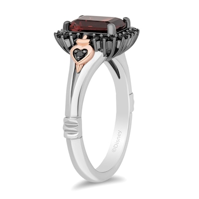 Enchanted Disney Villains Evil Queen Garnet and Diamond Heart-Sides Ring in Two-Tone Silver and 10K Rose Gold