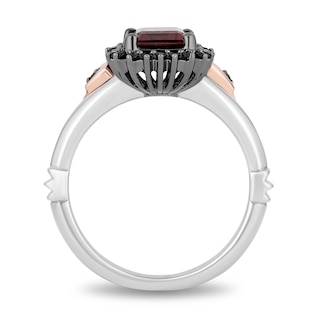 Enchanted Disney Villains Evil Queen Garnet and Diamond Heart-Sides Ring in Two-Tone Silver and 10K Rose Gold