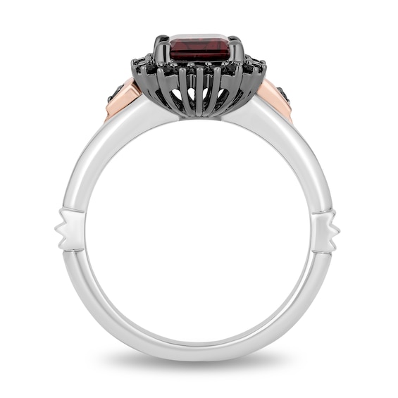 Enchanted Disney Villains Evil Queen Garnet and Diamond Heart-Sides Ring in Two-Tone Silver and 10K Rose Gold