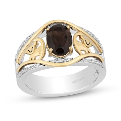 Disney Treasures The Lion King Smoky Quartz and 0.085 CT. T.W. Diamond Simba Symbol Ring in Sterling Silver and 10K Gold