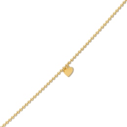 2.0mm Bead Chain with Heart Dangle Bracelet in 10K Gold - 7.5&quot;