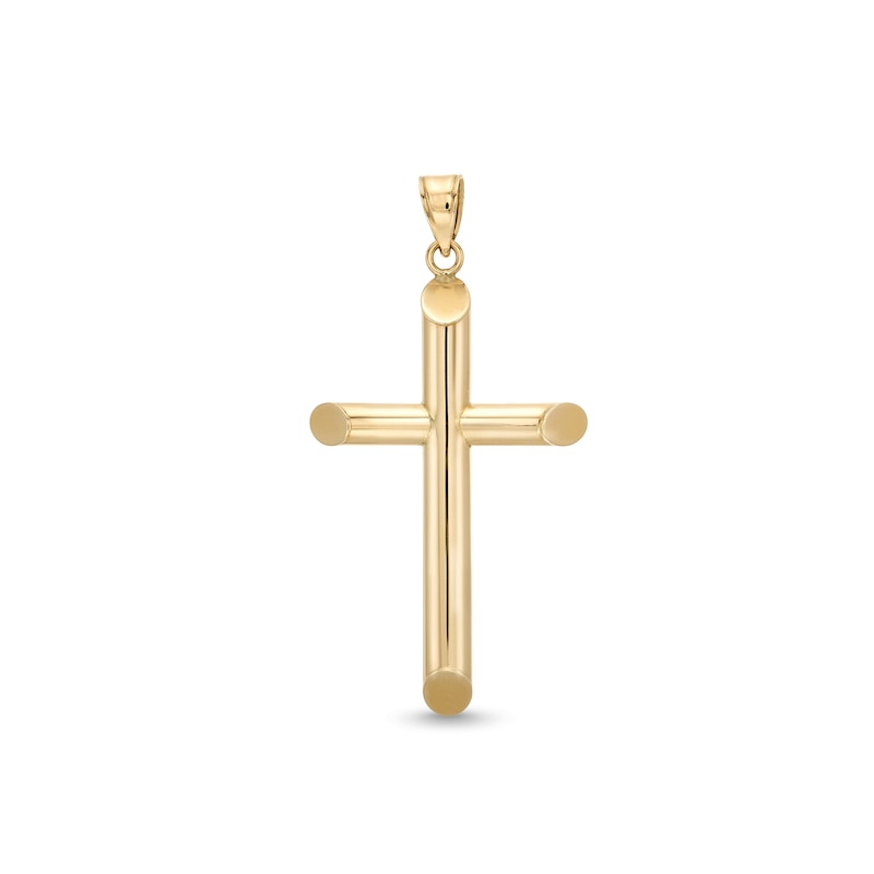 42.0mm Modern Cross Necklace Charm in Hollow 10K Gold | Peoples Jewellers