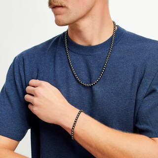 Men's Box Chain Bracelet and Necklace Set in Stainless Steel with Black Ion-Plate