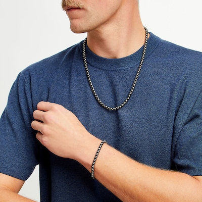 Men's Box Chain Bracelet and Necklace Set in Stainless Steel with Black Ion-Plate