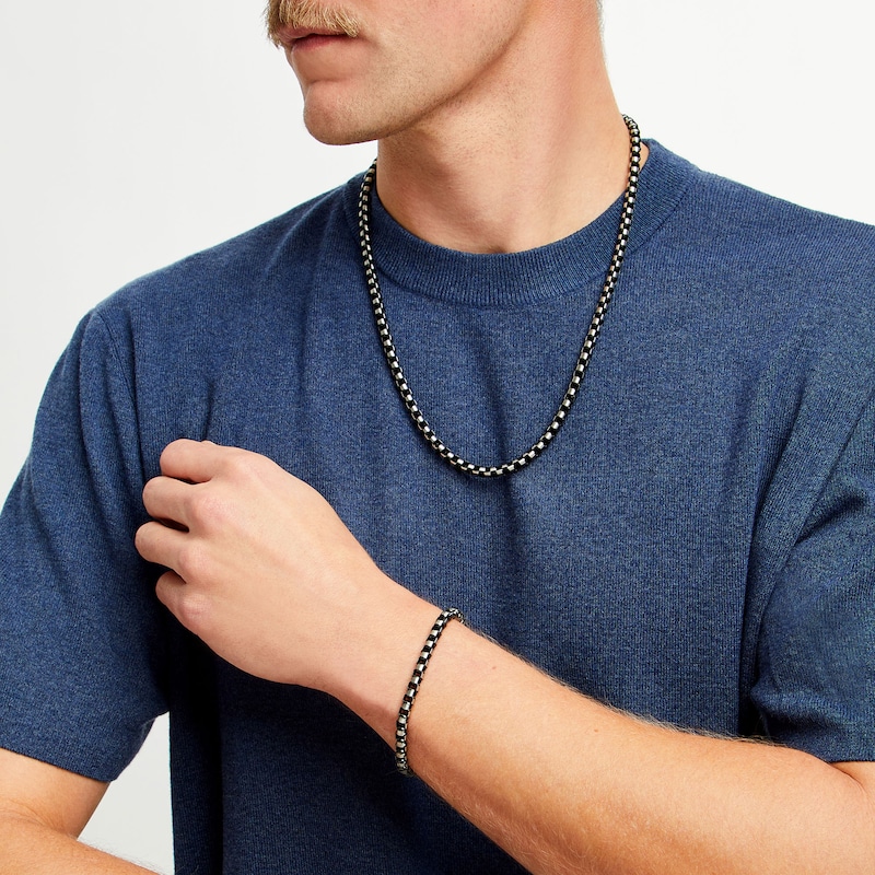 Men's Box Chain Bracelet and Necklace Set in Stainless Steel with Black Ion-Plate|Peoples Jewellers