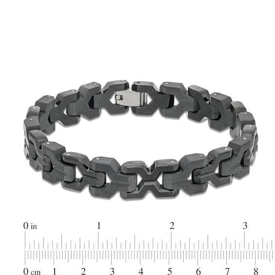 Men's Wrench Pattern Link Bracelet with Carbon Fibre Inlay in Stainless Steel with Black Ion-Plate - 8.75"