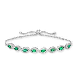 Marquise Lab-Created Emerald and Lab-Created White Sapphire Bolo Bracelet in Sterling Silver - 9.5&quot;