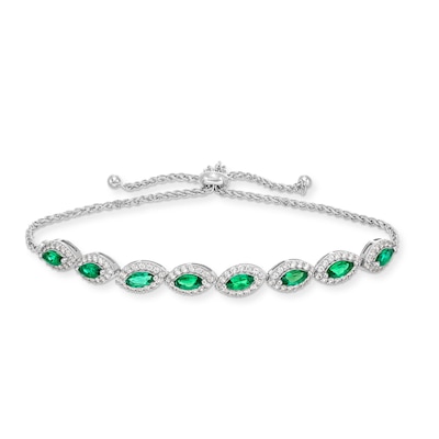 Marquise Lab-Created Emerald and Lab-Created White Sapphire Bolo Bracelet in Sterling Silver - 9.5"