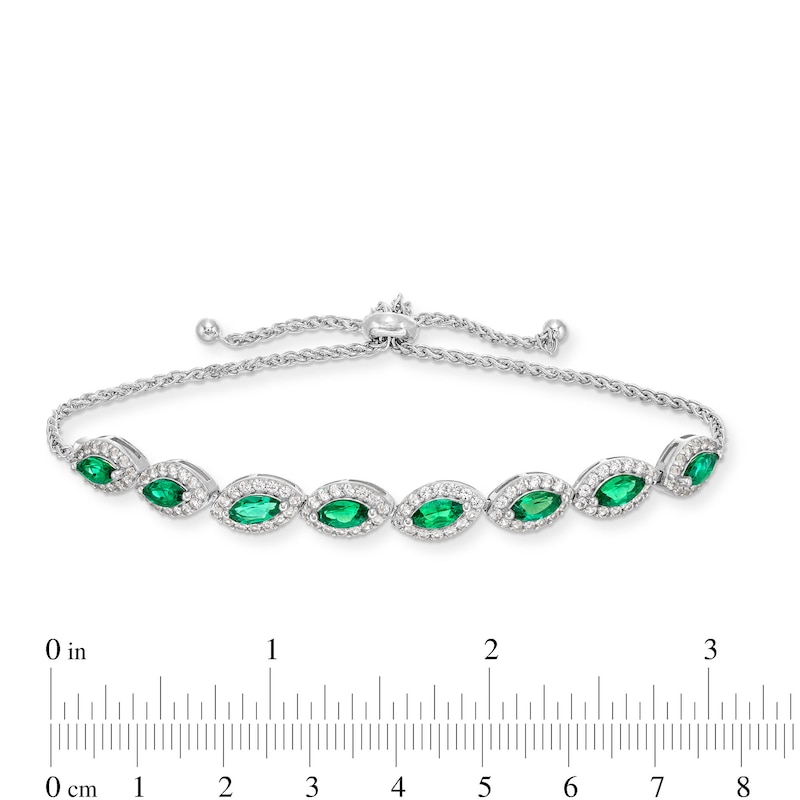 Marquise Lab-Created Emerald and Lab-Created White Sapphire Bolo Bracelet in Sterling Silver - 9.5"