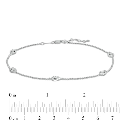 0.08 CT. T.W. Pear-Shaped Multi-Diamond Teardrop Station Anklet in Sterling Silver