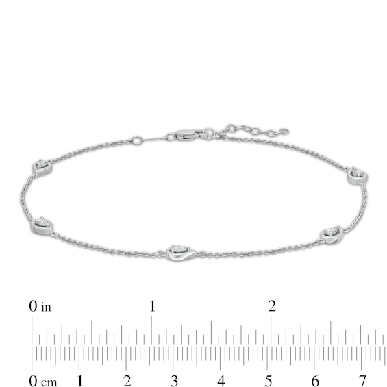 0.08 CT. T.W. Pear-Shaped Multi-Diamond Teardrop Station Anklet in Sterling Silver