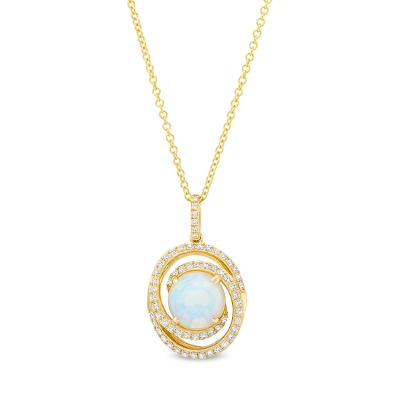 EFFY™ Collection Opal and 0.23 CT. T.W. Diamond Swirl Frame Pendant in 14K Gold