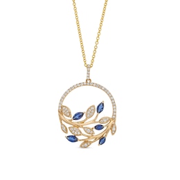 EFFY™ Collection Blue Sapphire and 0.29 CT. T.W. Diamond Leaves Pendant in 14K Gold