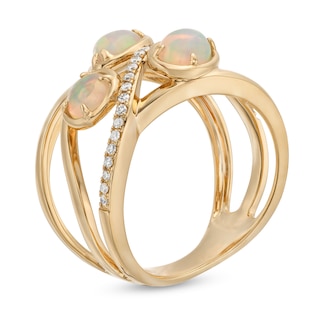 EFFY™ Collection Opal and 0.085 CT. T.W. Diamond Three Stone Ring in 14K Gold