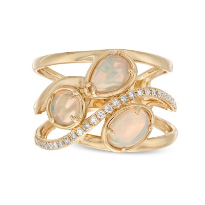 EFFY™ Collection Opal and 0.085 CT. T.W. Diamond Three Stone Ring in 14K Gold