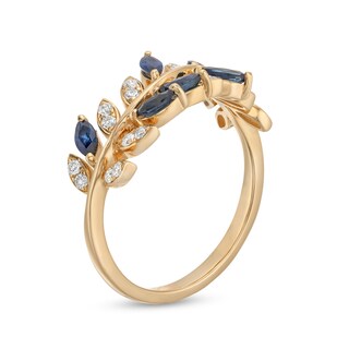 EFFY™ Collection Blue Sapphire and 0.18 CT. T.W. Diamond Leaves Ring in 14K Gold