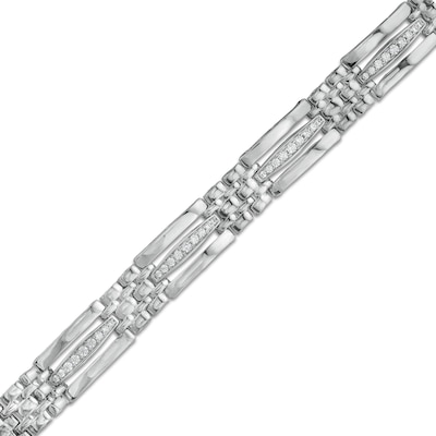 Men's 1.00 CT. T.W. Diamond Elongated Link Bracelet in 10K White Gold - 8.25"