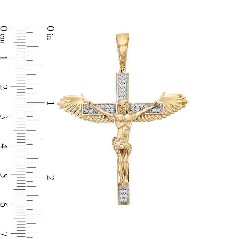 Men's 0.25 CT. T.W. Certified Lab-Created Diamond Winged Crucifix Necklace Charm in 10K Gold (F/SI2)|Peoples Jewellers