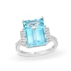Thumbnail Image 0 of Emerald-Cut Blue Topaz and White Lab-Created Sapphire Ring in Sterling Silver