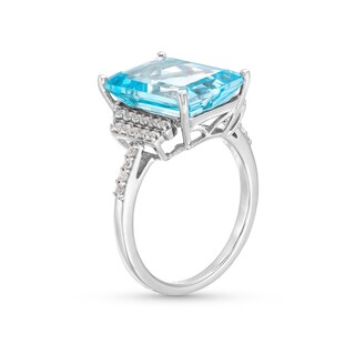 Emerald-Cut Blue Topaz and White Lab-Created Sapphire Ring in Sterling Silver