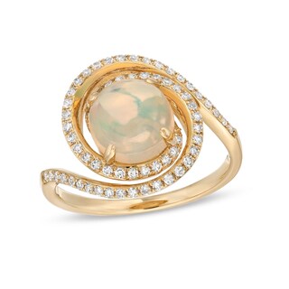 EFFY™ Collection Opal and 0.23 CT. T.W. Diamond Swirl Ring in 14K Gold