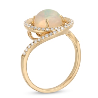 EFFY™ Collection Opal and 0.23 CT. T.W. Diamond Swirl Ring in 14K Gold