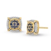 Thumbnail Image 0 of Men's Blue Sapphire and 0.12 CT. T.W. Diamond Cushion Frame Stud Earrings in 10K Gold