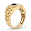 Men's Faceted Oval Blue Sapphire and 0.19 CT. T.W. Diamond Frame Nugget Ring in 10K Gold - Size 10