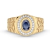 Men's Faceted Oval Blue Sapphire and 0.19 CT. T.W. Diamond Frame Nugget Ring in 10K Gold - Size 10