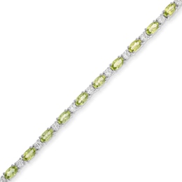 Oval Peridot and White Lab-Created Sapphire  Line Bracelet in Sterling Silver - 7.25&quot;