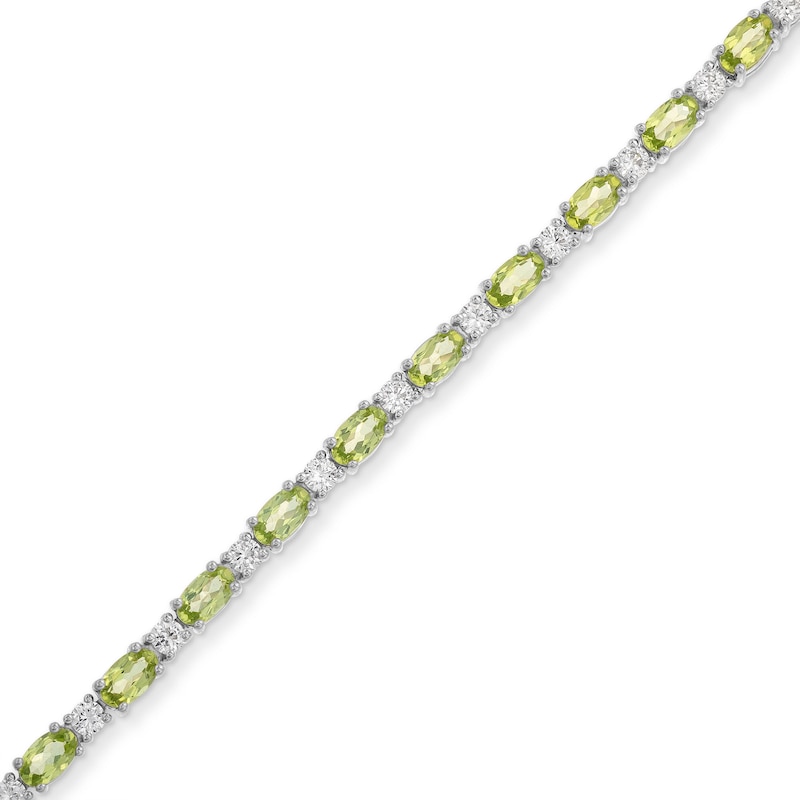 Oval Peridot and White Lab-Created Sapphire  Line Bracelet in Sterling Silver - 7.25"|Peoples Jewellers