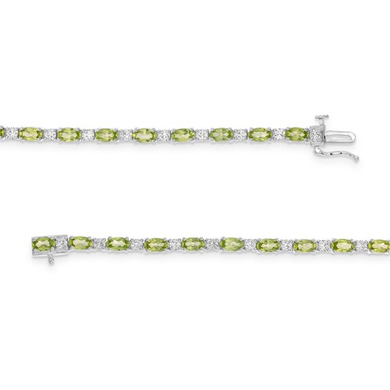 Oval Peridot and White Lab-Created Sapphire  Line Bracelet in Sterling Silver - 7.25"