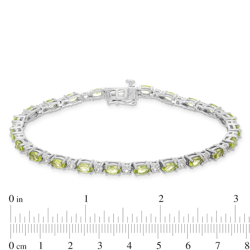 Oval Peridot and White Lab-Created Sapphire  Line Bracelet in Sterling Silver - 7.25"|Peoples Jewellers