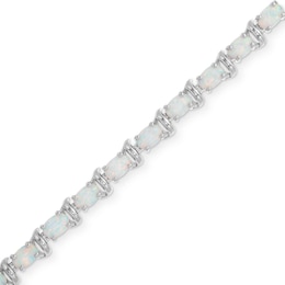 Lab-Created Oval Opal and White Sapphire Line Bracelet in Sterling Silver - 7.25&quot;