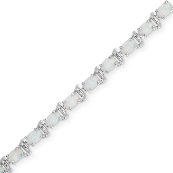 Lab-Created Oval Opal and White Sapphire Line Bracelet in Sterling Silver - 7.25"