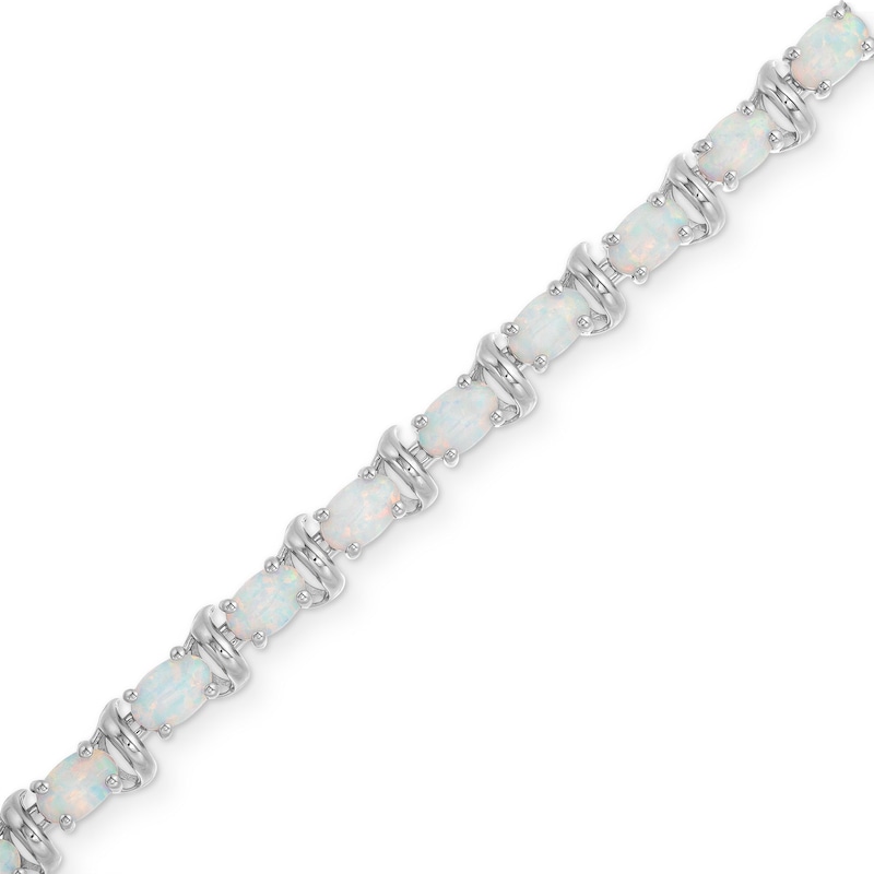 Lab-Created Oval Opal and White Sapphire Line Bracelet in Sterling Silver - 7.25"|Peoples Jewellers