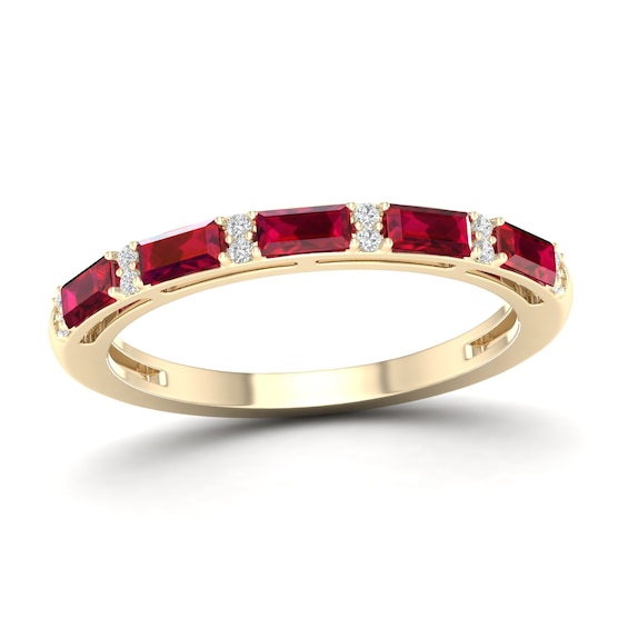 Certified Baguette-Cut Ruby and Diamond Accent Ring in 10K Gold