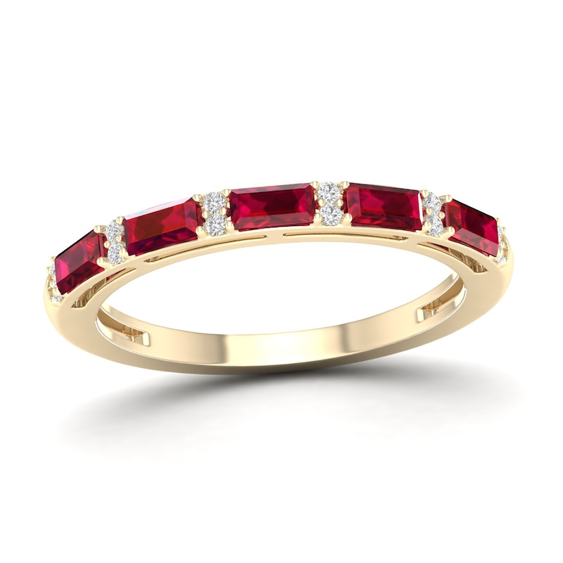 Certified Baguette-Cut Ruby and Diamond Accent Ring in 10K Gold|Peoples Jewellers