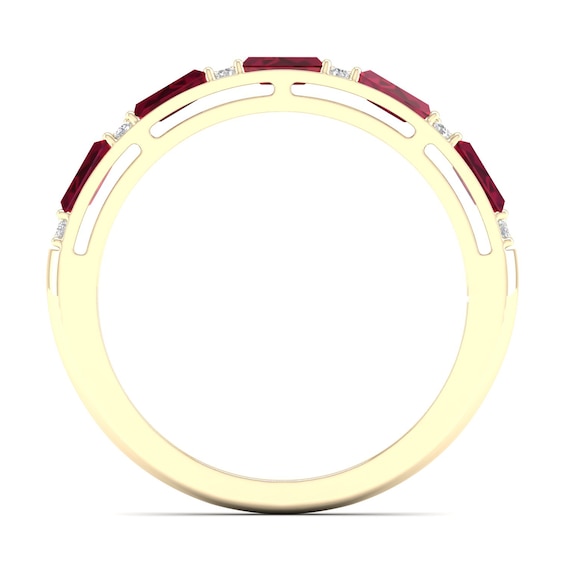 Certified Baguette-Cut Ruby and Diamond Accent Ring in 10K Gold