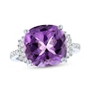 Thumbnail Image 0 of Cushion-Cut Amethyst and White Lab-Created Sapphire Ring in Sterling Silver