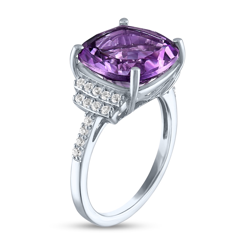 Cushion-Cut Amethyst and White Lab-Created Sapphire Ring in Sterling Silver