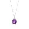 Thumbnail Image 1 of Cushion-Cut Amethyst and White Lab-Created Sapphire Pendant in Sterling Silver