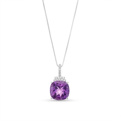 Cushion-Cut Amethyst and White Lab-Created Sapphire Pendant in Sterling Silver